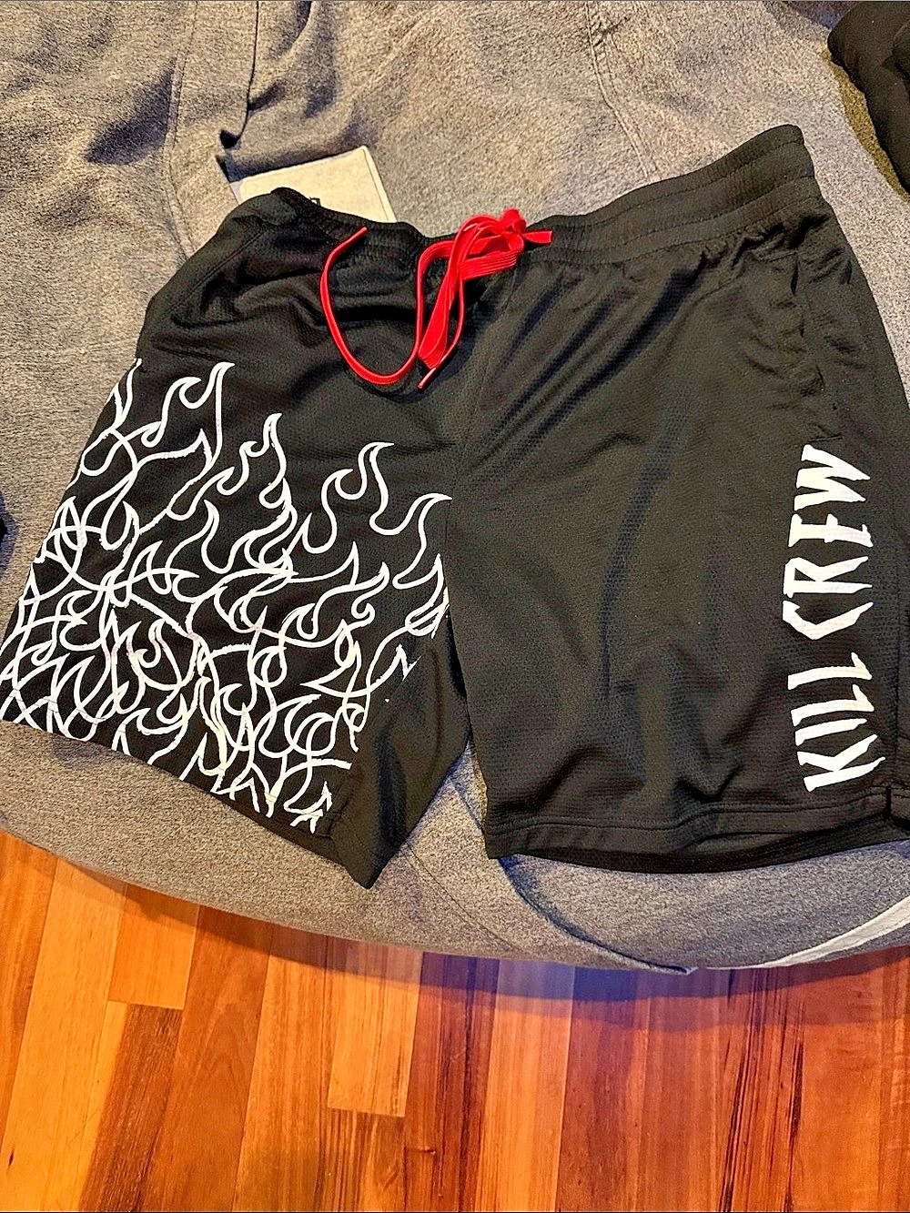 Kill Crew Muay Thai Flame Shorts (Mid Thigh Cut) - Black / White Athletic Shorts